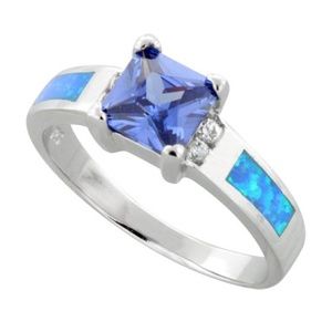 Sterling Silver Princess Tanzanite Blue Opal Ring